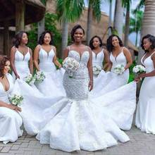 África do sul sereia vestidos de casamento longos 2020 cristais miçangas apliques vestido de noiva feito sob encomenda ver através do vestido de novias 2024 - compre barato