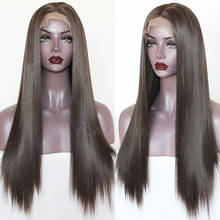 Maycaur коричневый длинный прямой парик из синтетического кружева спереди для чернокожих женщин, парик Gluless с натуральной линией волос 2024 - купить недорого