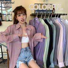 Blouses Shirts Women Candy Colors Long Sleeve Turn-down Solid Casual Collar Thin Breathable Korean Outwear Sun-protect Chic New 2024 - buy cheap