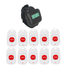 Sistema de pager sem fio com 1 relógio de pulso, receptor + 10 botões de chamada de emergência de emergência, branco para casa, enfermeira, hospital 2024 - compre barato