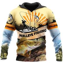 Sudadera con capucha para hombre, con estampado 3D de Walleye Fishing, con cremallera, informal, DY84 2024 - compra barato