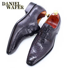 Sapatos masculinos de luxo estilo oxford com estampa de cobra, sapatos clássicos de couro genuíno de vaca, com cadarço, preto, cinza, sapatos sociais para casamento e escritório para homens 2024 - compre barato