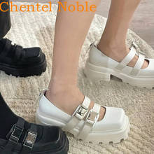 Metal Casual Double Buckle Thick Bottom Shoes Womens Classic Leather Mary Jane Fashion Breathable Square Toe Female Black 2024 - buy cheap