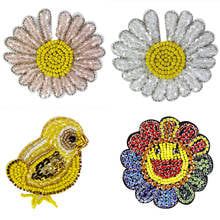 Parches de girasoles de cristal con cuentas para ropa, decoración de pollito de lentejuelas, apliques artesanales, 2 piezas, P1993 2024 - compra barato