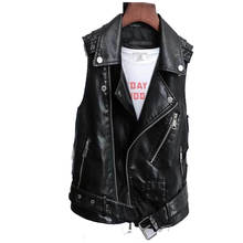 2021 Spring Autumn Leather Vest Jacket Women's PU Motorcycle Sleeveless Leather Coat Zipper Pocket Waistcoat 2024 - buy cheap