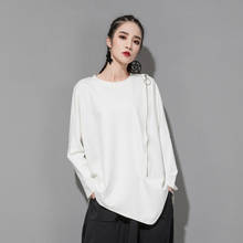 2021Casual Irregular dress Women T-Shirt White Black Cotton Long Sleeved O-Neck Front Zipper Spring Autumn Tees Tops 2024 - buy cheap
