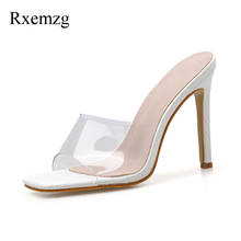 Rxemzg-zapatillas de tacón alto con punta cuadrada para mujer, sandalias transparentes de PVC, a la moda, con estampado de serpiente, para exteriores 2024 - compra barato