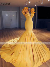 Elegant Yellow Long Evening Dresses 2020 Mermaid V Neck Ruffle Shoulder Pleat Women Formal Party Prom Gowns Vestido De Festa 2024 - buy cheap