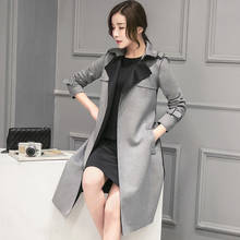 Blusão trench coat feminino com cinto estilo coréia magro cinza casacos primavera outono trench coat para como mulheres wxf112 s 2024 - compre barato