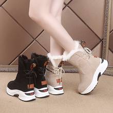 Winter The New Snow Boots Flock Mid-Calf  Fashion Round Toe Height Increasing Zip Plush Cross-tied Thick Bottom Non-slip Flock 2024 - buy cheap