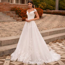 Luxury A-line Wedding Dress With Lace Appliques Off-the-shoulder Tulle Lace Up Princess Bridal Dress Robe De Mariee 2024 - buy cheap