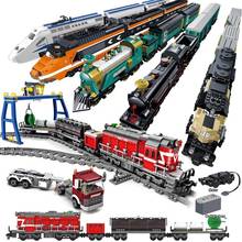 Поезд с дистанционным управлением, высокоскоростной поезд в стиле гармонии, электрический автомобиль, строительные блоки, игрушки для детей 2024 - купить недорого