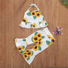 Moda de verano de 1 a 6 años para niños pequeños, Top sin mangas con estampado de girasol y pantalones acampanados, 2 uds. De ropa para niños 2024 - compra barato