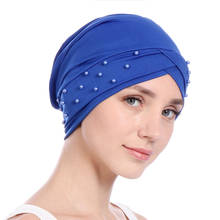 Forehead cross hijab turban cap with bead soft elastic cotton Indian bonnet inner hijab caps for women muslim headdress turbante 2024 - buy cheap