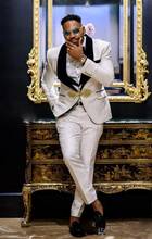 White Jacquard Groom Tuxedos Black Shawl Lapel Mens Wedding Tuxedos Man Jacket Blazer 3 Piece Suit(Jacket+Pants+Vest+Tie) 2024 - buy cheap