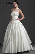 Elegant Sleeveless Corset Wedding Dresses with Pearls Vestidos de Novia White/Ivory Satin Appliqued Customized Bridal Gown 2024 - buy cheap