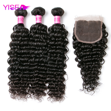 YISEA Brazilian Deep Wave Bundles With Closure Remy Human Hair 3 Bundles With Lace Closure Human Hair With Gifts Fast Shipping 2024 - buy cheap