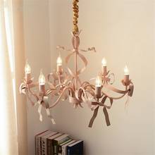 Candelabros de hierro de cinta de seda Rosa nórdica, luces de Arte de princesa para habitación, sala de estar, comedor, mesa, accesorios de luces colgantes 2024 - compra barato