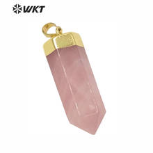 WT-P1412 Natural Pink Quartzy With Gold Capped Pendant Cute Pencil Point Healing Crystal and stone Pendant Bohe Gift For Women 2024 - buy cheap