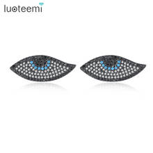 LUOTEEMI европейские и американские серьги-гвоздики черного цвета с синим фианитом и кристаллом турецкий глаз для женщин модные изысканные серьги 2024 - купить недорого