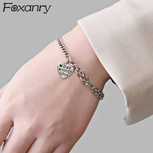 Foxanry 925 Stamp Thick Chain Trendy Bracelet for Women Vintage Handmade LOVE Heart Thai Silver Rock Party Jewelry 2024 - buy cheap