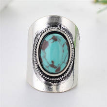 Хит продаж, богемные кольца с синим камнем, Ретро стиль, античный серебряный цвет, бирюзовое кольцо на палец, Bague Femme A5X729 2024 - купить недорого