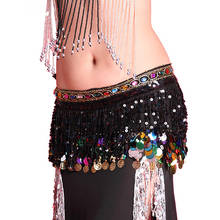 Falda de cadera para danza del vientre, bufanda, cinturón con borla de lentejuelas y monedas 2024 - compra barato