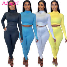 Adogir Women Solid Two Piece Set High Neck Long Sleeve Crop Top Leggings Pants Tracksuit Jogger Autumn Winter Fitness Suit 2024 - buy cheap