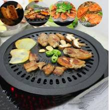 Round Iron Korean BBQ Grill Plate Barbecue Non-stick Pan Set with Holder Set 2024 - buy cheap