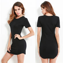 Ladies Simple Solid Black Sexy Dress Women Summer Short Sleeve Round Neck Mini Bodycon Dress Slim Casual Dress 2024 - buy cheap