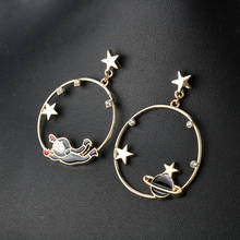 3Color Cute Cartoon Rhinestone Round Astronaut Planet Star Dangle Earring Fashion Asymmetric Astronauts Jewelry For Women Girl 2024 - buy cheap
