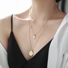 YUN RUO Fashion Cat Eyes Opal Coin Double Chain Predant Necklace Rose Gold Titanium Steel Jewelry Woman Gift Not Change Color 2024 - buy cheap