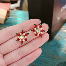 MENGJIQIAO  New Cute Elegant Pearl Colorful Crystal Snowflake Stud Earrings For Women Fashion Christmas Pendientes Party Jewelry 2024 - buy cheap