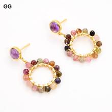 GuaiGuai-pendientes de aro con amatista para mujer y niña, arcoíris, turmalina, Color dorado, regalo 2024 - compra barato