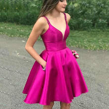 Smileven-Vestidos rosas cortos sexys de regreso a casa para niña, vestido de graduación con cuello de pico, hasta la rodilla, vestidos de fiesta de graduación 2020 2024 - compra barato