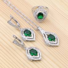 Classic Jewelry 925 Sterling Silver Jewelry Sets Green Cubic Zirconia Pendant Necklace Ring Earrings For Women Party Accessories 2024 - buy cheap