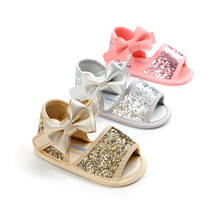 Детская обувь для младенцев; Летние сандалии для девочек из искусственной кожи с блестящим бантом; Нескользящая обувь с хлопковой подошвой для новорожденных 2024 - купить недорого