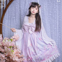 Chinese style han element sweet lolita dress vintage cute printing bowknot high waist victorian dress kawaii girl op loli cos 2024 - buy cheap