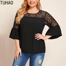 TUHAO summer women shirt blouse plus size 8XL 7XL 6XL 5XL sexy flared sleeve top office lady lace large size clothing for woman 2024 - buy cheap