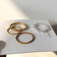 Корейский набор золотых колец, простые золотые кольца, регулируемые кольца из бисера и жемчуга для женщин, модные украшения 2024 - купить недорого
