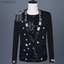 Chaqueta negra con remaches para hombre, abrigos estilo Punk, Bar, ropa de DJ, ropa de escenario para cantante, trajes de Rock and Roll, 2019 2024 - compra barato