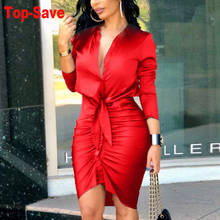 Elegant Casual Sexy Drawstring Ruched Bodycon Dress Women Solid Long Sleeve Night Club Party Dress Retro Pleated Ladies Clothes 2024 - buy cheap