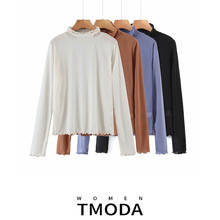 TMODA972-Camiseta lisa de manga larga para mujer, jersey de cuello medio alto, ropa interior elástica, Tops de 4 colores, primavera 2021 2024 - compra barato