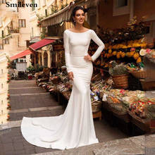 Smileven Mermaid Wedding Dresses Satin Long Sleeve Boho Satin Bride Dress 2020 With Romantic Buttons Vestido De Noiva 2024 - buy cheap