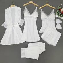 Conjunto de bata blanca para mujer, ropa de dormir Sexy de encaje de rayón, camisón de verano, Kimono íntimo de lencería, bata de baño 2024 - compra barato