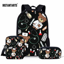 INSTANTARTS Cartoon Bear Nurse Pattern 3pcs School Backpack for Girls Boys Primary Students Book Bag With Lunch Food & Pen Set 2024 - buy cheap