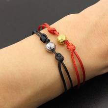 Love Lucky-pulsera hecha a mano con bolas de acero inoxidable para hombre y mujer, brazalete de cuerda de hilo, color negro y rojo, para parejas 2024 - compra barato