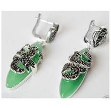 Fine Jewelry Love Natural semi-precious stones earring VINTAGE 925 STERLING NATURAL GREEN stone MARCASITE EARRINGS 2024 - buy cheap