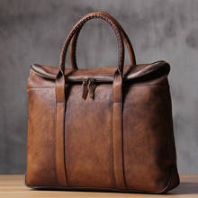 2019 Brand Luxury Handmade Men's Briefcases Vegetable tanned Genuine Leather Laptop Bag Business Vintage Classic Male Briefcase 2024 - buy cheap