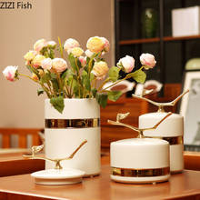 White Ceramic Vase Gold Leaf Decorative Vases Desk Decor Glazed Porcelain Flowers Pot Flower Arrangement Floral Home Decoration 2024 - buy cheap